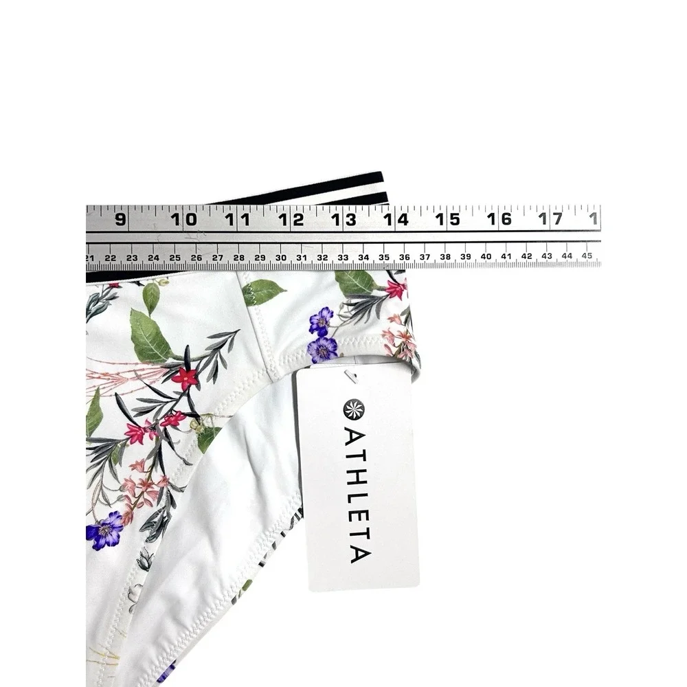 Athleta Women's Gold Coast Floral Band Swim Bikini Bottoms White Size Medium NEW